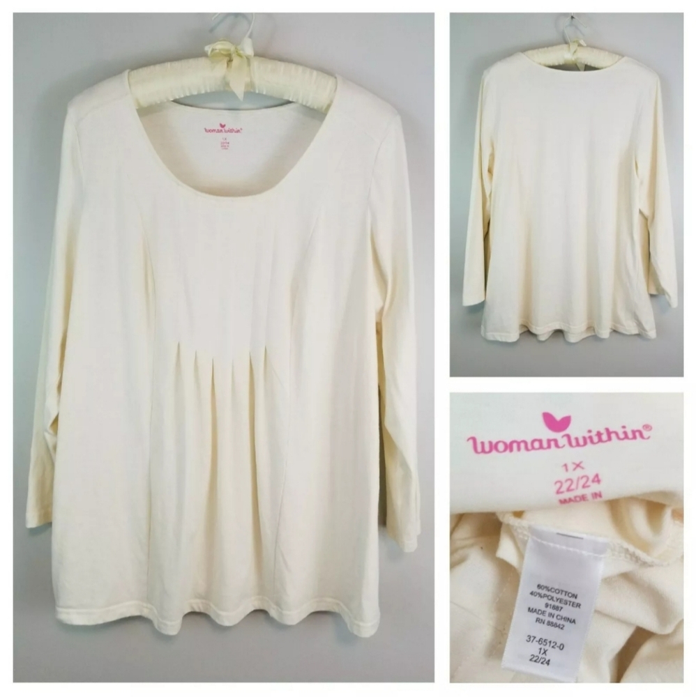 Woman Within Plus 1X Off-White Pleated Tunic Top - Picture 1 of 8